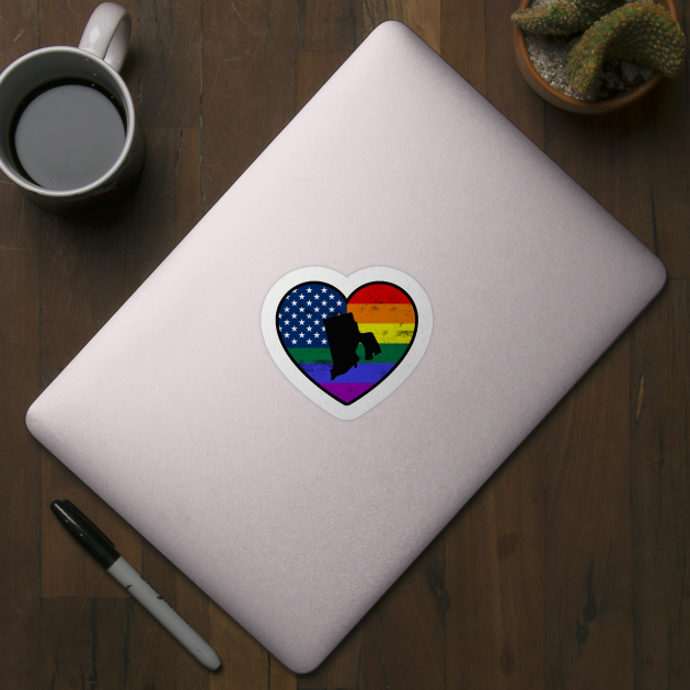 Rhode Island United States Gay Pride Flag Heart by TextTees